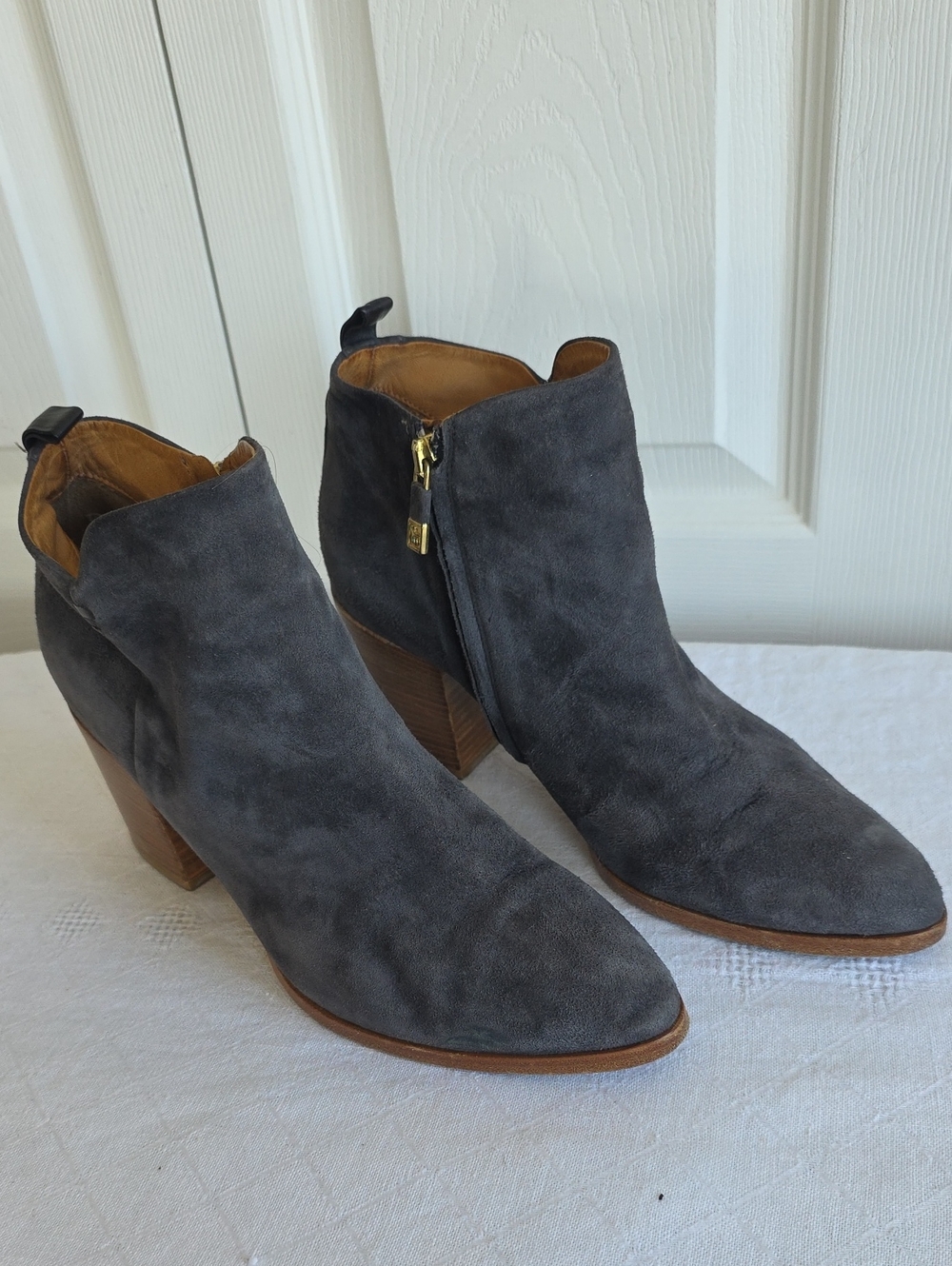 Women's Alberto Fermani Charcoal Suede Ankle Boot with Block Heel Size 39